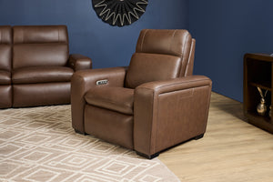 Flexsteel Sense Italian Leather Power Recliner with Power Headrest, Lumbar & Pulse in Espresso