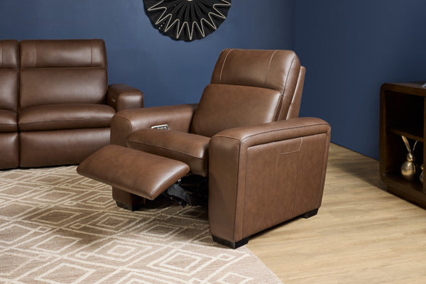 Flexsteel Sense Italian Leather Power Recliner with Power Headrest, Lumbar & Pulse in Espresso