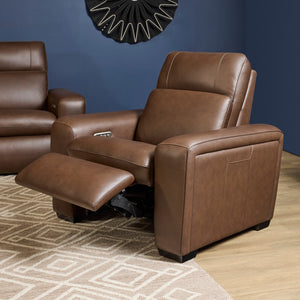 Flexsteel Sense Italian Leather Power Recliner with Power Headrest, Lumbar & Pulse in Espresso
