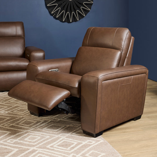 Flexsteel Sense Italian Leather Power Recliner with Power Headrest, Lumbar & Pulse in Espresso