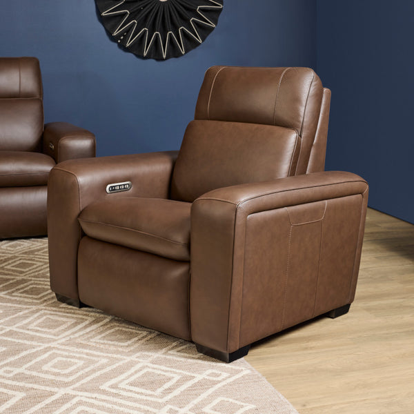 Flexsteel Sense Italian Leather Power Recliner with Power Headrest, Lumbar & Pulse in Espresso