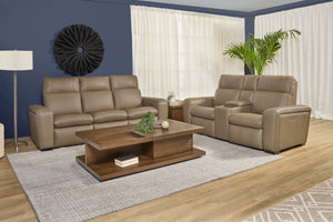 Flexsteel Sense Italian Leather Power Reclining Sofa with Power Headrest, Lumbar & Pulse in Greige