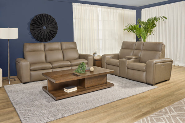 Flexsteel Sense Italian Leather Power Reclining Sofa with Power Headrest, Lumbar & Pulse in Greige