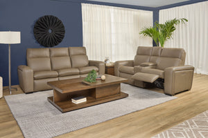 Flexsteel Sense Italian Leather Power Reclining Sofa with Power Headrest, Lumbar & Pulse in Greige