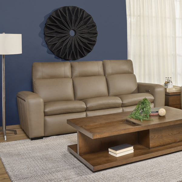 Flexsteel Sense Italian Leather Power Reclining Sofa with Power Headrest, Lumbar & Pulse in Greige
