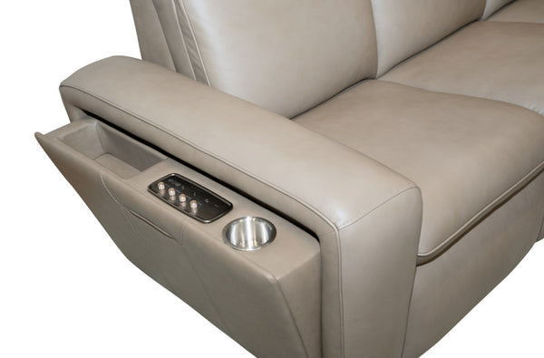 Flexsteel Sense Italian Leather Power Reclining Sofa with Power Headrest, Lumbar & Pulse in Greige