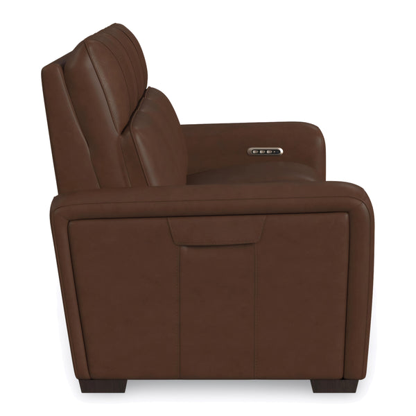 Flexsteel Sense Italian Leather Power Reclining Sofa with Power Headrest, Lumbar & Pulse in Espresso