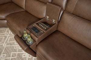 Flexsteel Sense Italian Leather 6-Piece Power Reclining Sectional with Console, Power Headrests, Lumbar & Pulse Immersive Audio in Espresso
