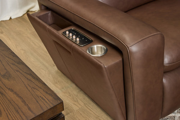 Flexsteel Sense Italian Leather Power Recliner with Power Headrest, Lumbar & Pulse in Espresso