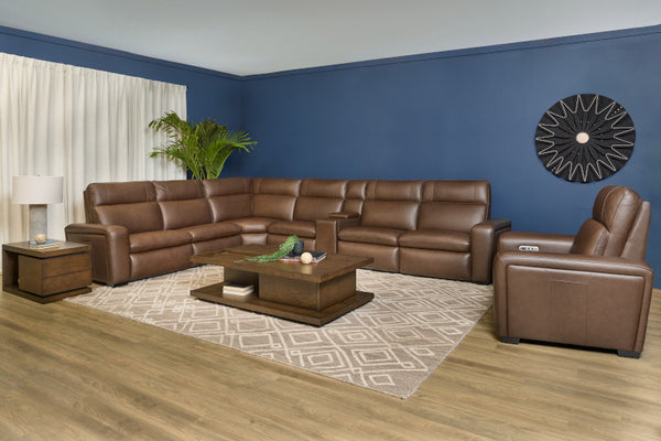 Flexsteel Sense Italian Leather Power Recliner with Power Headrest, Lumbar & Pulse in Espresso
