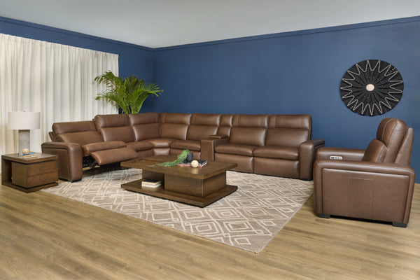 Flexsteel Sense Italian Leather Power Recliner with Power Headrest, Lumbar & Pulse in Espresso