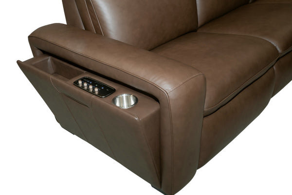 Flexsteel Sense Italian Leather 6-Piece Power Reclining Sectional with Console, Power Headrests, Lumbar & Pulse Immersive Audio in Espresso