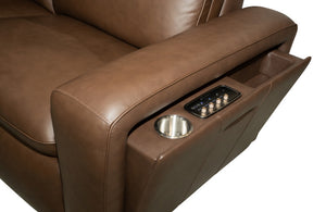 Flexsteel Sense Italian Leather 6-Piece Power Reclining Sectional with Console, Power Headrests, Lumbar & Pulse Immersive Audio in Espresso