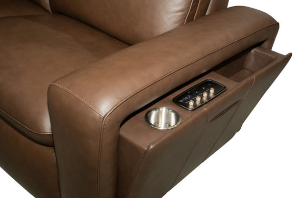 Flexsteel Sense Italian Leather 6-Piece Power Reclining Sectional with Console, Power Headrests, Lumbar & Pulse Immersive Audio in Espresso