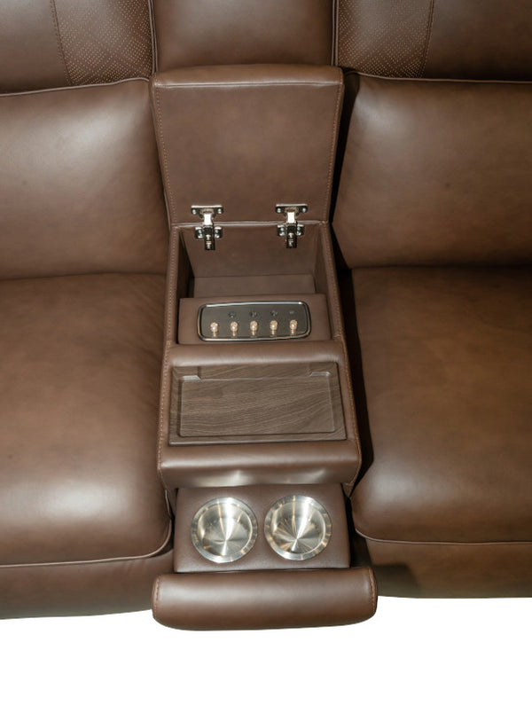 Flexsteel Sense Italian Leather 6-Piece Power Reclining Sectional with Console, Power Headrests, Lumbar & Pulse Immersive Audio in Espresso