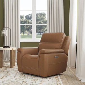 Flexsteel Sawyer Harvest Brown Leather Power Recliner with Power Headrest & Lumbar