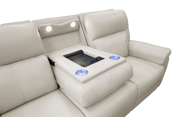 Moto Motion Harmony Triple Power Sofa with Home Theater & Middle Speaker & Air Massage & 3-Zone Heating & Zero Gravity In Sorrento Dove Leather
