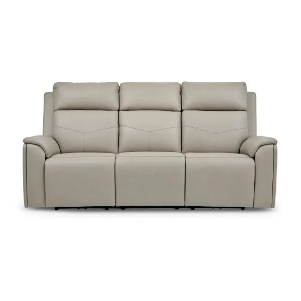 Flexsteel Vernon Triple Power Dove Grey Fabric Sofa with Power Headrest, Lumbar, Heat & Massage