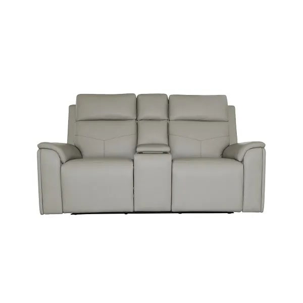 Flexsteel Vernon Triple Power Dove Grey Fabric Console Loveseat with Power Headrest, Lumbar, Heat & Massage