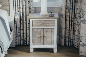 Seawinds Islamorada Clean White & Grey 1-Drawer 2-Door Electrified Coastal Nightstand