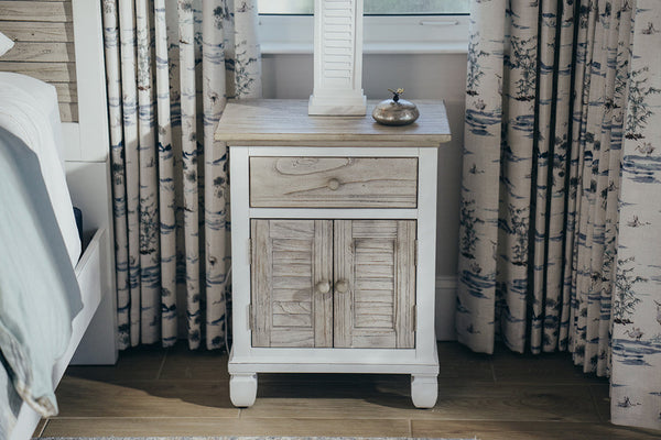 Seawinds Islamorada Clean White & Grey 1-Drawer 2-Door Electrified Coastal Nightstand
