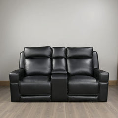 Leather Italia Valley Zero Gravity Black Leather Console Loveseat with USB, Power Headrest & Footrest