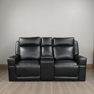 Leather Italia Valley Zero Gravity Black Leather Console Loveseat with USB, Power Headrest & Footrest
