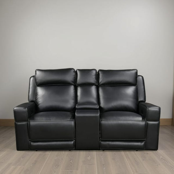 Leather Italia Valley Zero Gravity Black Leather Console Loveseat with USB, Power Headrest & Footrest