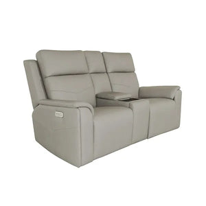 Flexsteel Vernon Triple Power Dove Grey Fabric Console Loveseat with Power Headrest, Lumbar, Heat & Massage