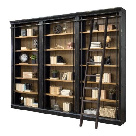 Martin Furniture Toulouse Aged Ebony Three Bookcases with Ladder Set