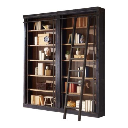 Martin Furniture Toulouse Aged Ebony Two Bookcases with Ladder Set
