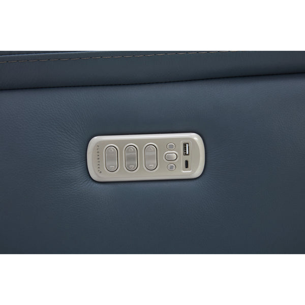 Flexsteel Sawyer Leather Swivel Glider with Power Headrest, Lumbar, Heat & Massage in Marine