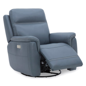 Flexsteel Sawyer Leather Swivel Glider with Power Headrest, Lumbar, Heat & Massage in Marine