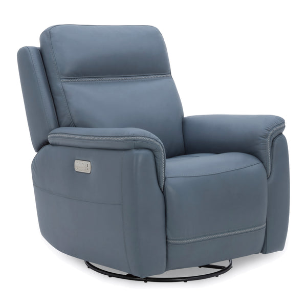 Flexsteel Sawyer Leather Swivel Glider with Power Headrest, Lumbar, Heat & Massage in Marine