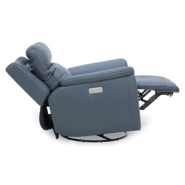 Flexsteel Sawyer Leather Swivel Glider with Power Headrest, Lumbar, Heat & Massage in Marine