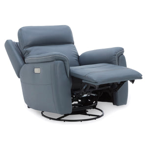 Flexsteel Sawyer Leather Swivel Glider with Power Headrest, Lumbar, Heat & Massage in Marine
