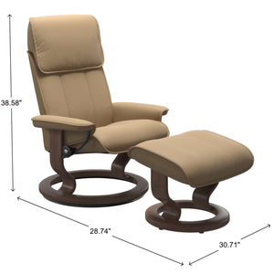 Stressless Admiral Classic Base Medium Chair & Ottoman in Paloma Sand