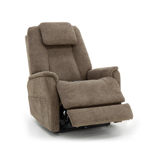 Flexsteel Zecliner Model 3+ Fabric Power Lift Recliner with Power Headrest, Lumbar, Heat & Massage in Toast
