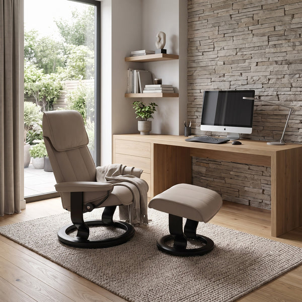 Ekornes Stressless Admiral Medium Classic Base Recliner & Ottoman in Paloma Mushroom