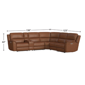Flexsteel Harrison Caramel Leather 6-Piece Power Reclining Sectional with Heat & Massage