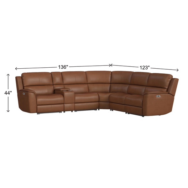 Flexsteel Harrison Caramel Leather 6-Piece Power Reclining Sectional with Heat & Massage