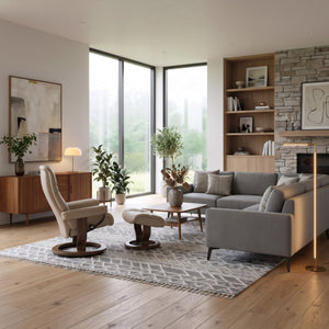 Stressless Sunrise Classic Base Large Chair & Ottoman in Paloma Mushroom
