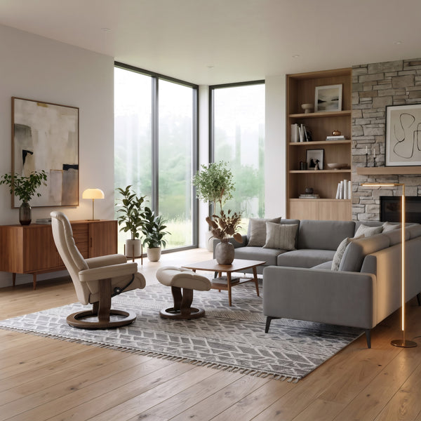 Stressless Sunrise Classic Base Large Chair & Ottoman in Paloma Mushroom