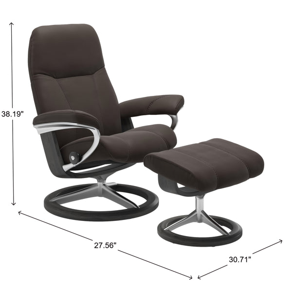Stressless Consul Signature Base Small Chair & Ottoman in Paloma Chestnut