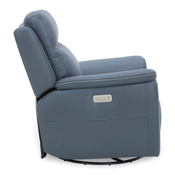 Flexsteel Sawyer Leather Swivel Glider with Power Headrest, Lumbar, Heat & Massage in Marine