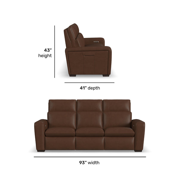 Flexsteel Sense Italian Leather Power Reclining Sofa with Power Headrest, Lumbar & Pulse in Espresso