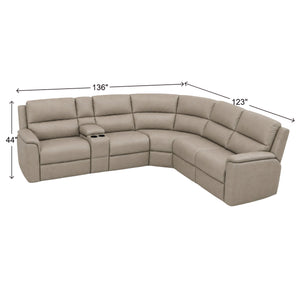 Flexsteel Harrisson Beige Leather 6-Piece Power Reclining Sectional with Heat & Massage