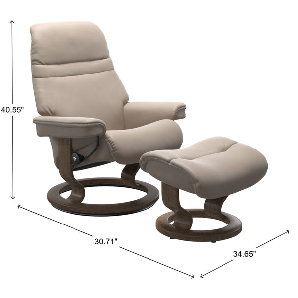 Stressless Sunrise Classic Base Large Chair & Ottoman in Paloma Mushroom