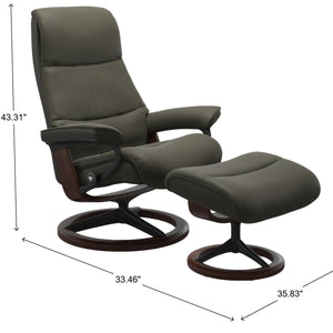 Stressless View Signature Base Large Chair & Ottoman in Paloma Dark Olive
