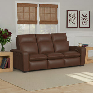 Flexsteel Sense Italian Leather Power Reclining Sofa with Power Headrest, Lumbar & Pulse in Espresso